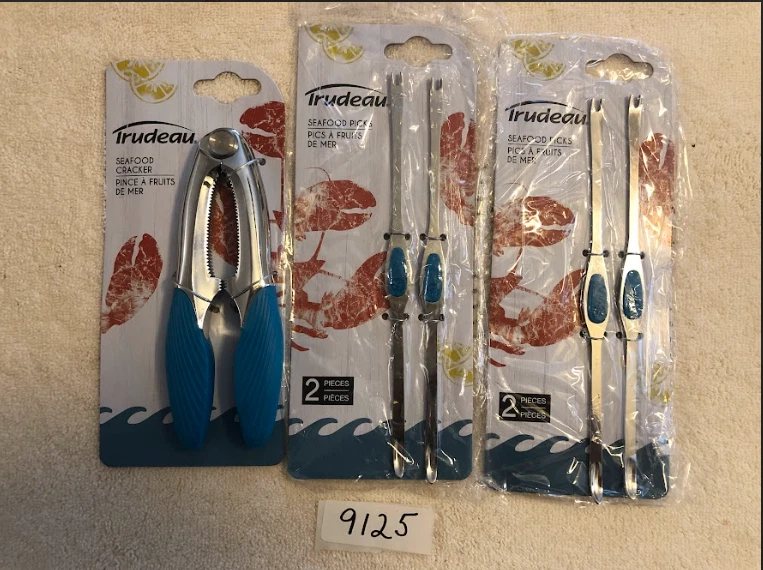Trudeau Set of (4) Seafood Picks & (1) Seafood Cracker Tropical Blue - Image 1 of 4