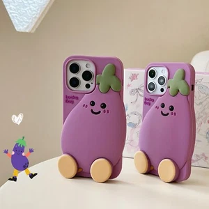 For iPhone 16 15 14 ProMax 13 3D Cute Cartoon eggplant Back Case Silicone Cover - Zdjęcie 1 z 16