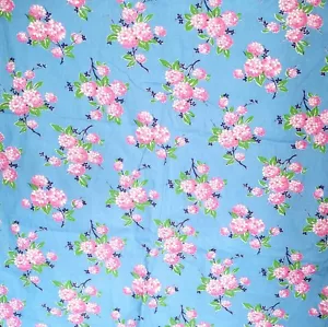 VTG Blue Pink Spring Floral 100% Cotton Fabric 35in Wide By The Yard - Picture 1 of 3