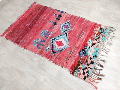 Marokkanischer Vintage Boho Rot Teppich Berber Tribal Handarbeit Boucherouite... - Bild 1 von 4
