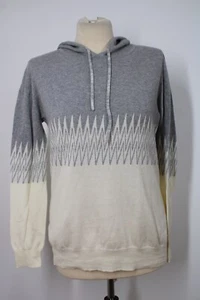 Band of Outsiders 0 XS/S Gray Ivory Zig Zag Cotton Knit Hoodie Sweater Top - Picture 1 of 10
