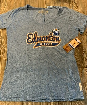 NWT Womens Edmonton Oilers Blue Scoop Neck Short Sleeve Ultra Soft Shirt Sz XL - Image 1 of 3