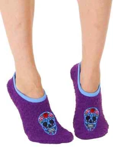 Fuzzy Sugar Skulls Non-Skid Womens Ankle Slipper Socks 9-11 Living Royal Fashion - Picture 1 of 2