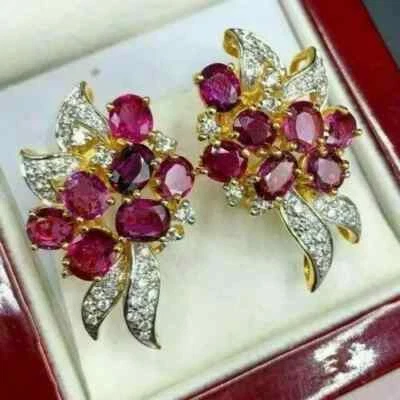 2 CT Round Cut Lab-Created Red Ruby Hoop Pretty Earrings 14K Yellow Gold Plated - Image 1 of 4