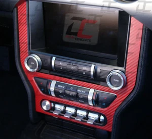 2015-2022 Mustang RED Carbon Fiber Stereo Bezel Trim Accent Decal Cover Wrap - Picture 1 of 4