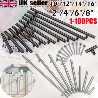1-100X Kitchen Cabinet Door T Handles Draw Knobs Steel Bar Pull Unit For Drawer - Image 1 of 4