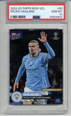 2022-23 TOPPS NOW UCL FIVE GOALS MANCHESTER CITY #90 ERLING HAALAND PSA 10 RARE - Image 1 of 2