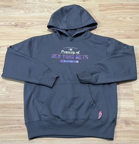 MAJESTIC THERMA BASE MLB NEW YORK METS BASEBALL HOODIE SWEATSHIRT SZ L ALT GRAY Cover