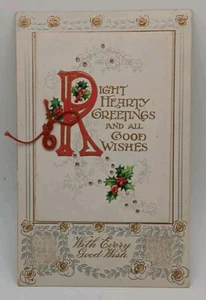 Rare Antique Vintage "Christmas Wish" Postcard, Booklet Attached,1924 Postmark - Picture 1 of 4