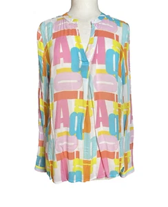 Emily Van Den Bergh Tunic Size 40 M Alphabet Print Bright Colours V-neck Top - Picture 1 of 24