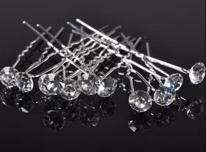 10pcs crystal diamante 8mm bridal hair pins accessories clips hairpins wedding - Picture 1 of 1