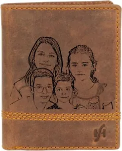 Customised Photo Engraved RFID Blocking Mens Distressed Hunter Leather Wallet - Picture 1 of 6