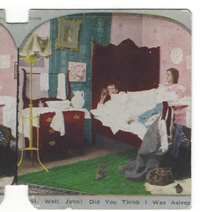 "Nun John, dachtest du, ich würde schlafen?", Ehemann trinkt, Comic Stereoview - Bild 1 von 3