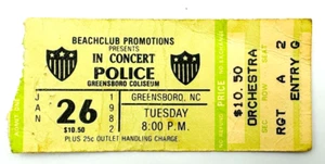 The Police Concert Ticket Jan 26 1982 Greensboro Coliseum NC Beachclub Torn - Picture 1 of 5