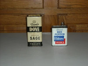 Vintage Franks Dove Ground SAGE 2oz Tin & Vintage Ehlers Ground Red Pepper NOS - Picture 1 of 9