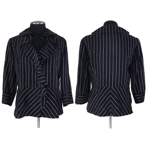 Classiques Entier - Linen Ruffle Striped Peplum Blazer - Small - EUC - Picture 1 of 10