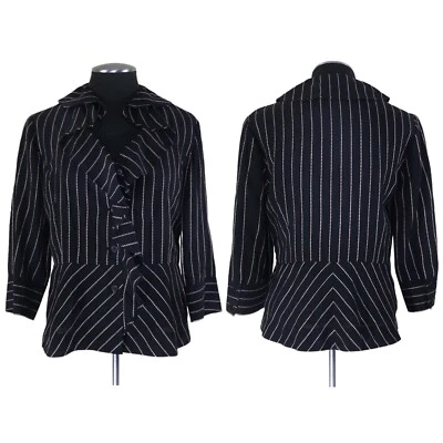 Classiques Entier - Linen Ruffle Striped Peplum Blazer - Small - EUC - Image 1 of 4