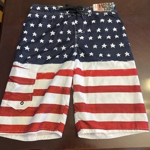 Hang Ten Swim Trunks Kids Size Medium American Flag Stars Stripes USA Multicolor - Picture 1 of 4