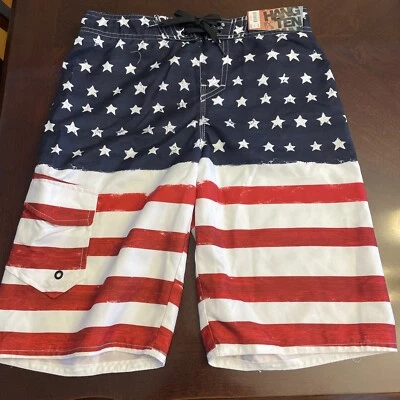 Baús de natação Hang Ten infantil tamanho médio bandeira americana listras estrelas EUA multicolor - Imagem 1 de 4