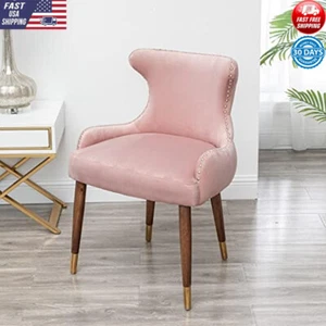 Velvet Upholstered Accent Chair Nailhead Trim Curved Back Lounge Chair Pink New - Picture 1 of 7