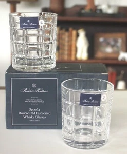 Brooks Brothers Set di 2 Occhiali Doppi Whisky Vecchio Moda Cristallo Europeo - Foto 1 di 3