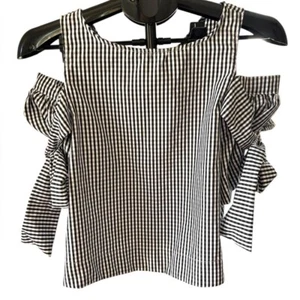 Rebellion Blouse Womens  Gingham Bow Cold Shoulder Cottagecore Picnic Brunch - Picture 1 of 9