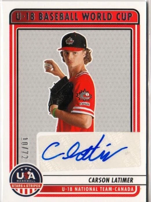 2023 Panini USA Stars & Stripes Autograph Carson Latimer RC AUTO SP/72 #U18-CL - Image 1 of 2