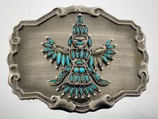 Vintage Native American Eagle Man Belt Buckle Blue Beads Z430