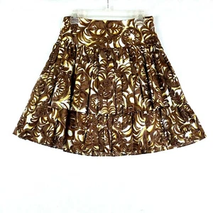 Milly Skirt Women's Two Tier Ruffle Gathered Lined Brown White 100% Cotton SZ 4 - Picture 1 of 11
