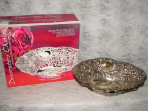 Antique Finish Silver or Silverplate Rose Oval Bowl - Picture 1 of 6