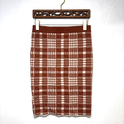 BCBGeneration Plaid Pencil Skirt Pink White Straight Business Casual Stretch S - Image 1 of 4