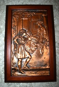 Vintage Romeo und Julia historische gehämmerte Kupfer Relief Plakette - Bild 1 von 4
