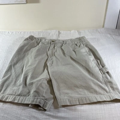 Bugle Boy Shorts Tan Vintage Distressed Stretchy Waist Size 36 - Image 1 of 4