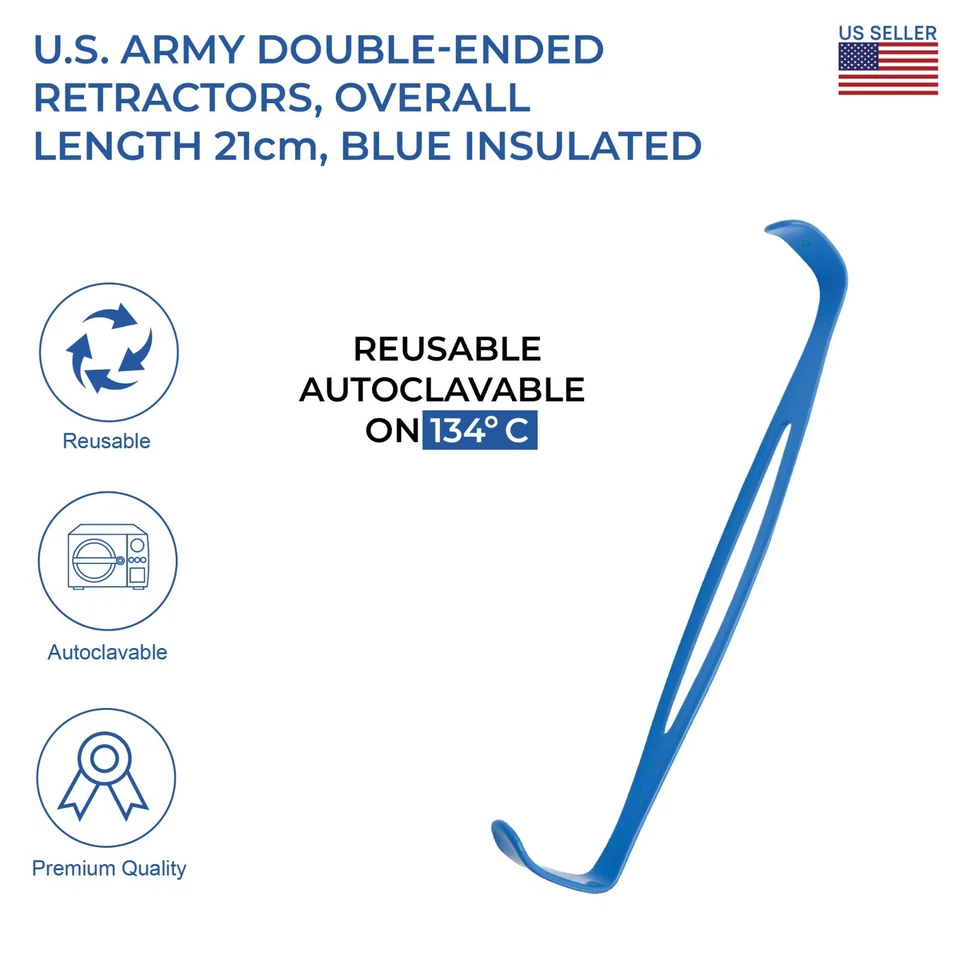 Instrumentos quirúrgicos de hoja pequeña de 8 1/2" retractor de doble extremo aislado del ejército de EE. UU. Foto 1 de 3