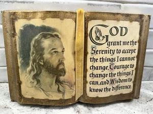 WE Sallman Serenity Prayer Jesus Gold Tone Decoupaged Book Bible Religious - Picture 1 of 11