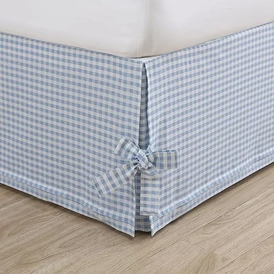 Laura Ashley Blue & White Check Bedskirt Bed Skirt Ruffle Gingham Cotton FULL - Image 1 of 3
