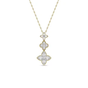 1 Cttw Round Cut Natural Diamond Quatrefoil Pendant Necklace 14K Yellow Gold - Picture 1 of 6