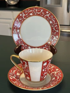 Lenox Firesong Muster Tasse, Untertasse und Brotteller rot weiß gold 70er - Bild 1 von 18