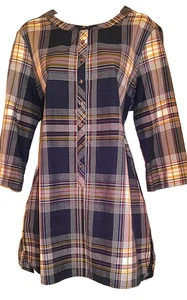 Pendleton klassisches blaues Madras Henley Tunika Shirt Kleid, 100 % Baumwolle, PL, neu ohne Etikett - Bild 1 von 11