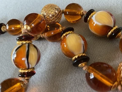 Vintage Look Wire Wrapped Bead Faux Amber 18” Murano Art Glass Necklace Elegant Foto 1 de 4