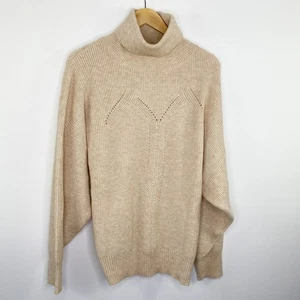 Molly Bracken Women Tunic Sweater XL Cream Tan Cable Knit Turtleneck Minimalist - Picture 1 of 6