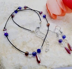 Handmade Red White Blue Crystal Bead Necklace & Earring Set – Patriotic Jewelry - Picture 1 of 2