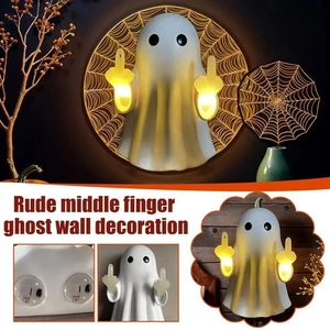Halloween Carino Dito Medio Fantasma Statua Luce - Piccolo Fantasma Spaventoso Decorazione - Foto 1 di 12