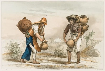 DELANOY (19.Jhd), Mexikanischer Wasserträger, Stahlstich Romantik Genre - Bild 1 von 4