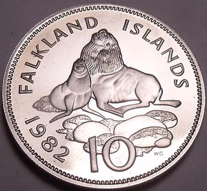 Large Rare Proof Falkland Islands 1982 10 Pence~Ursine Seal~Only 5k Minted~Fr/Sh - Picture 1 of 1