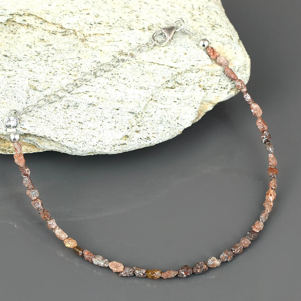 Natural Brown Diamond Uncut Nuggets Beads Sterling Silver Raw Rough Bracelet - Image 1 of 4