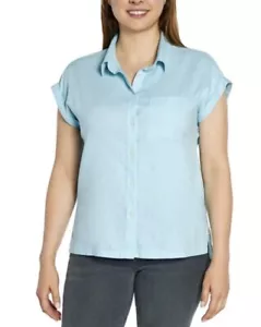 New Orvis Ladies' Short Sleeve Linen Blend Collared Button Up Shirt Size M Blue - Picture 1 of 4