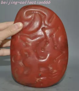 6" old Hongshan culture red Crystal Inscription people irregularity Rough stone - Picture 1 of 5