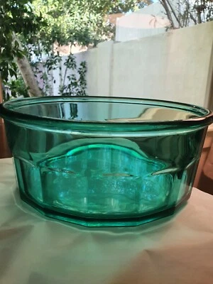 Vintage 10 Panel Glocoloc Large France Teal Glass  Bowl 9” X 4" GUC #22 - Image 1 of 4
