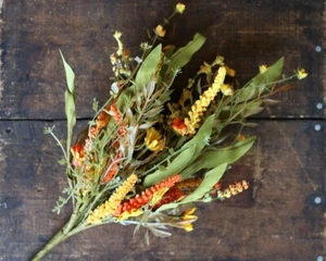 Artificial Floral Bush Rising Sunrise Orange Yellow Flowers Leaves 18 in Pick - Picture 1 of 5